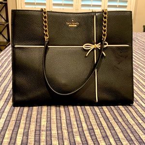 Kate Spade Black Tote With White Bow Embellishment